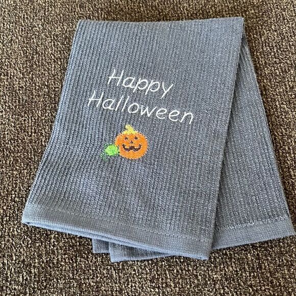 Happy Halloween Custom Embroidered Gray Cotton Barmop Towel - Picture 4 of 8